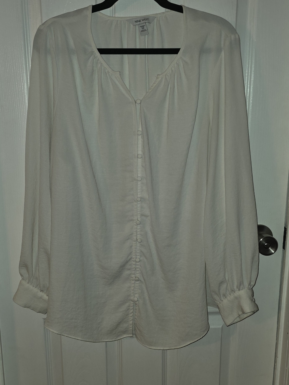 Nine West Cream Button-Front Peasant Blouse